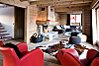Open plan living area with log fire